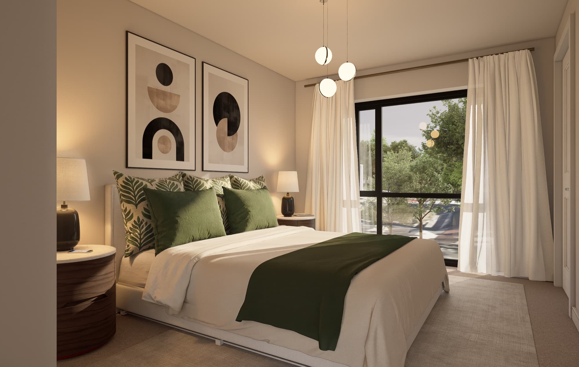 Monument View apartment master bedroom CGI